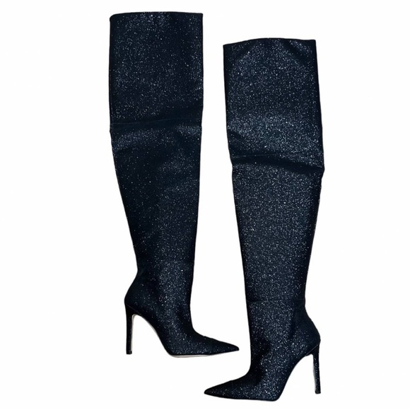 GOOD AMERICAN SLOUCH OVER THE KNEE BLACK GLITTER BOOTS. NEW IN BOX. - Picture 4 of 16